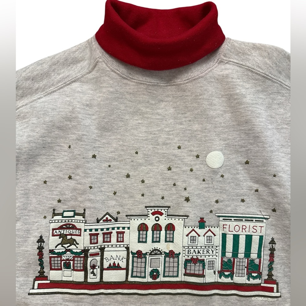 Vintage Christmas Village Grandma Retro Sweatshirt Size XL Roll Down Neck X-Mas